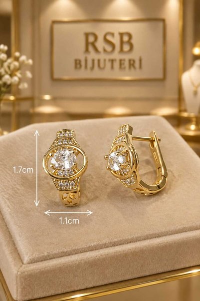 RSB Bijuteri ve Aksesuar Küpe LUXE Seri Taşlı Altın Renk Kaplama + Hediye Paket