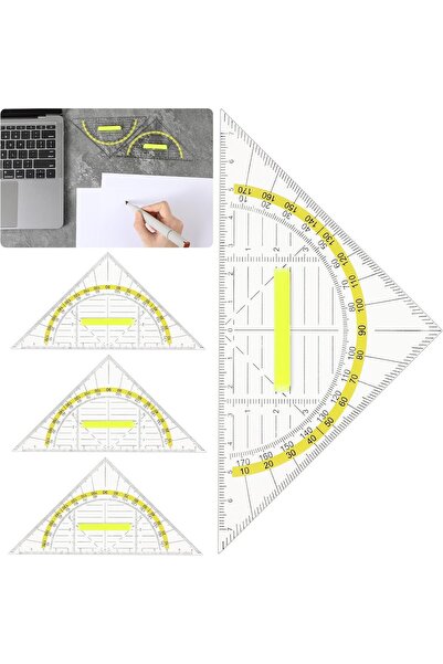 Generic 4Pcs Multifunctional Triangle Ruler with Handle, Plastic Triangle Rul...