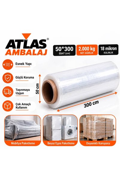 Streç Film 50 cm x 300 m 18 Mikron Şeffaf Palet ve Eşya Paketleme