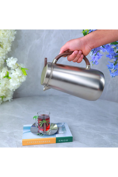 Generic ترمس نيكل بتصميم عصري مودرن ــ نيكل مطفي بيد خشب ــ 0.5 لتر ــ 13×13×...