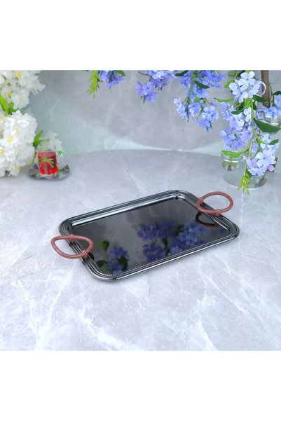 Generic Elegant Design Stainless Steel and Wood Serving Tray - Nickel with Sh...