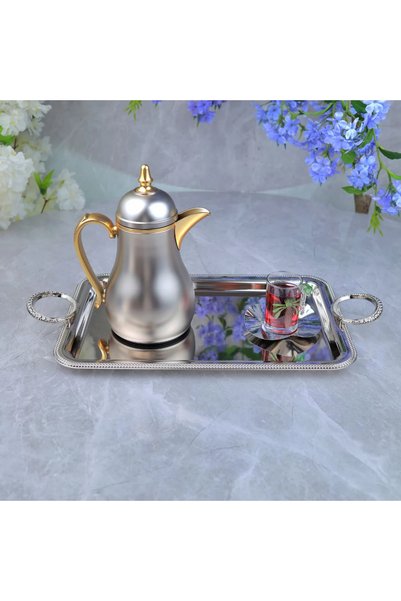 Generic صينية تقديم ستانلس ستيل مفرد وسط من بتصميم أنيق ــ فضي ــ 28×53×4 سم
