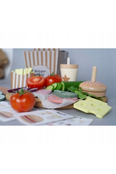 Jokomisiada Set de stivuit din lemn, burger de jucărie