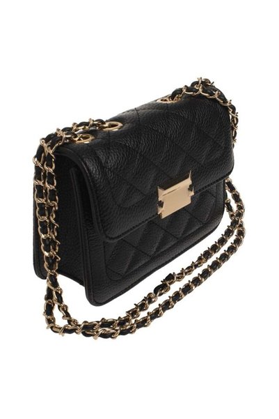 SHOPIENS Poseta crossbody neagra cu model romburi si lant de culoare aurie 17...