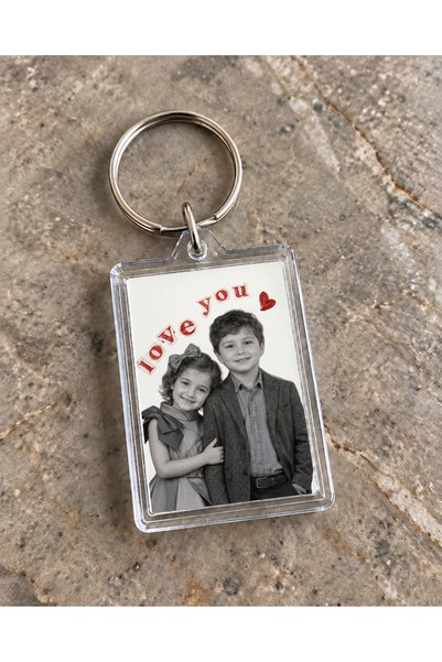 mimela Kişiye Özel I Love You Siyah Beyaz Çocukluk Fotoğraflı Anahtarlık