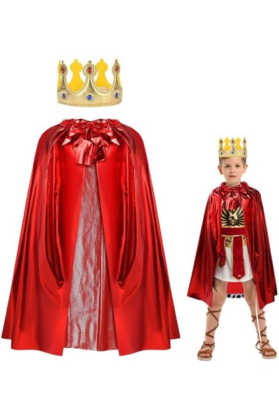 Generic Kids Cape, Children's Royal Robe with Crown, Red Velvet Medieval Prin...