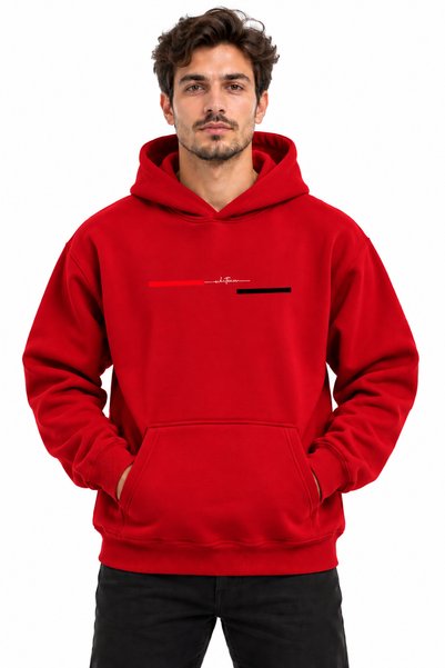 ENB1R MODA Oversized Hooded Kangaroo Pocket Sweatshirt with Stripes and Signa...