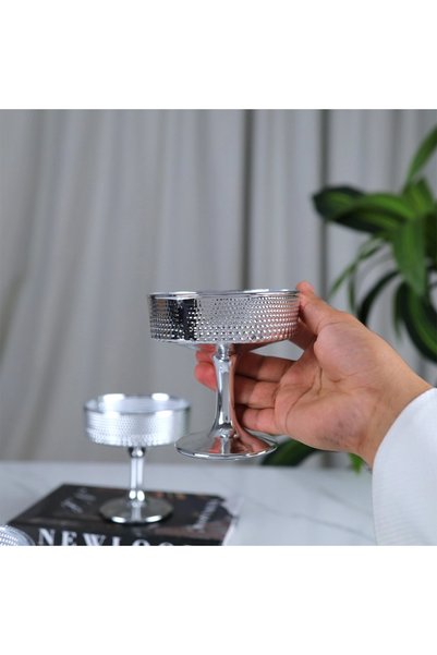 Generic Luxury Glass Cup Set with Base - Silver - 6 Pieces - 10X11 cm