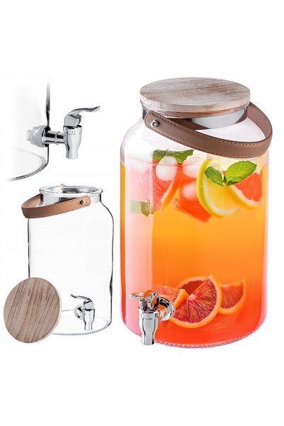 KADAX CARAFĂ DE STICLĂ CU ROBINET 5.6L PENTRU LIMONADĂ, BĂUTURI, SUC + SET CU...