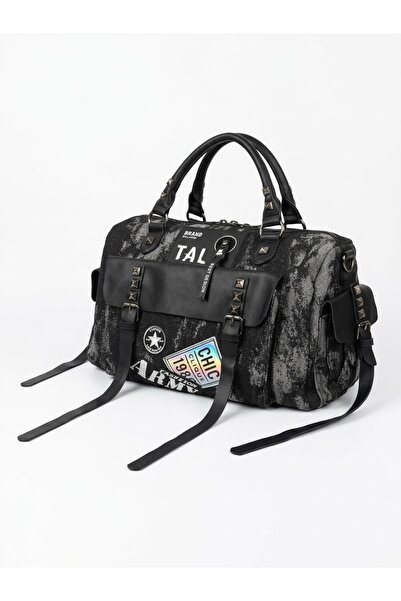 ARDSU Women's Black Sports Shoulder Bag - Embroidered, Studded, Pocketed Cyli...
