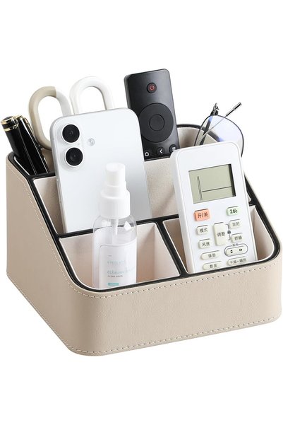 Generic PU Leather Desk Organizer, TV Remote Control Phone Holder, Bedside Ni...