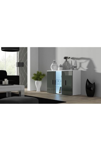 Cama Meble Comodă cu sertare 120 cm SOHO S7 Alb/Gri lucios