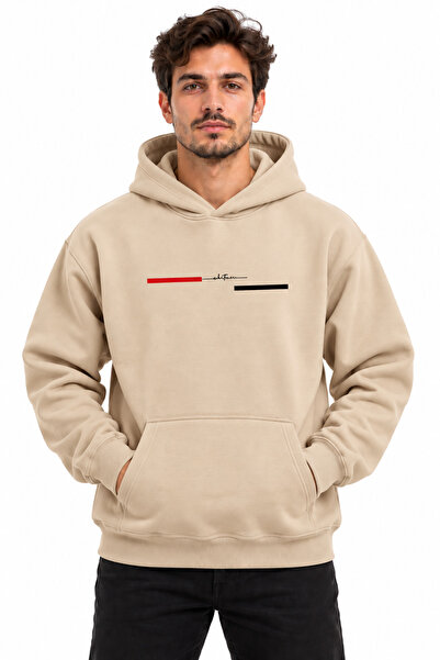 ENB1R MODA Oversized Hooded Kangaroo Pocket Sweatshirt with Stripes and Signa...