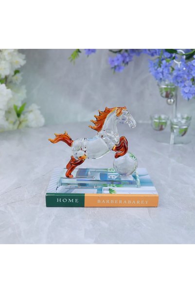 Generic تحفة خيل زجاج بتصميم فاخر ــ شفاف وبني ــ 7x16x17 سم