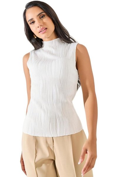 Generic Women Textured Knit High Neck Fitted Tank Top