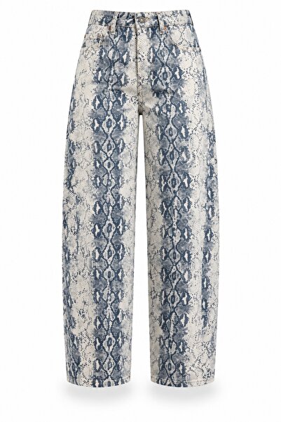 5in1Canpolat Navy Blue Snakeskin Patterned Jeans