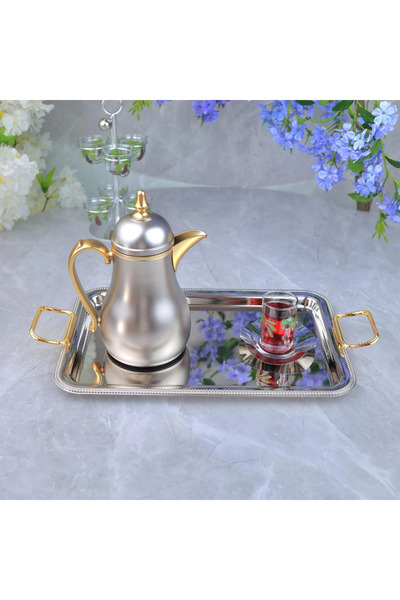 Generic Stainless Steel Single Handled Tray with Gold Design - Nickel and Gol...