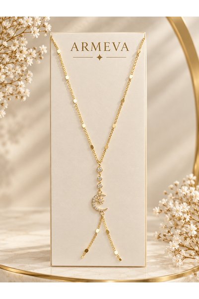 Gold Hilal Ay Figürlü Taşlı Şahmeran