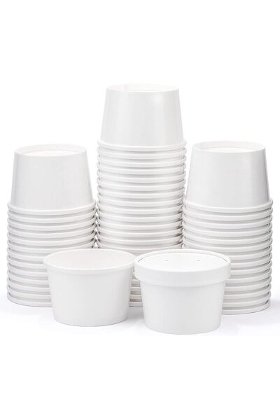 Generic [عبوة من 50 قطعة] أكواب حساء سعة 8 أونصة مع أغطية، أكواب للطعام الساخ...