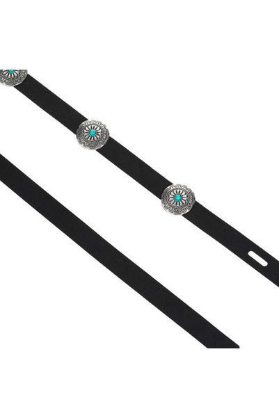 SHOPIENS Curea neagra cu discuri argintii si pietre turcoaz pentru dama 115 c...