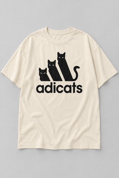 KRAFTELLA Women's Ecru Oversize Combed Cotton T-Shirt Adicats Cat Printed Cre...