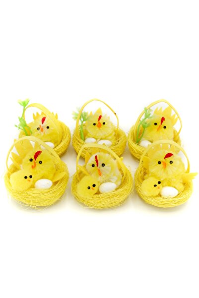Aliga Puișori decorativi de Paște în cuiburi 6 bucăți Set decorativ de 5,5 cm