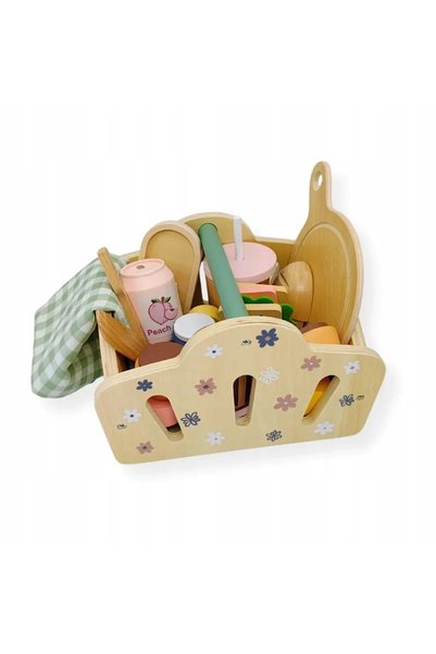 KABI Set de picnic din lemn cu coș și accesorii - 3+