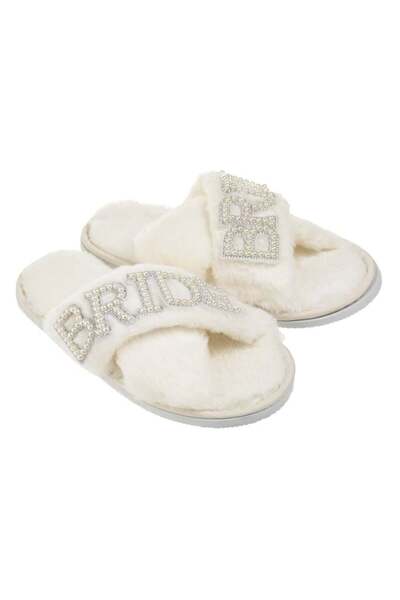 SHOPIENS Papuci mireasa albi cu model bride stras si margele Shopiens®