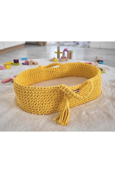 My Sweet Baby Coșuleț Moses BOHO din bumbac pentru bebeluși - galben