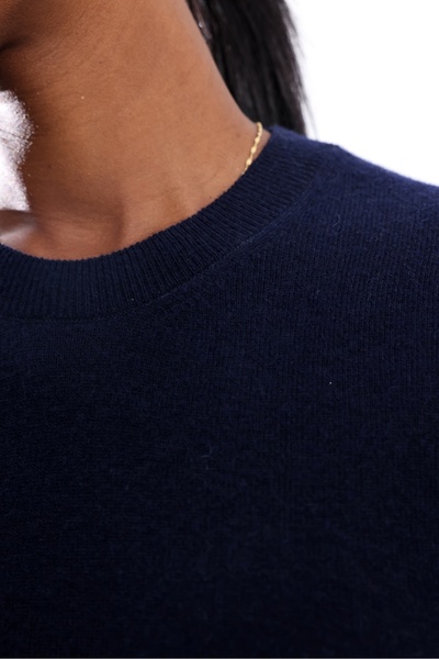5in1Canpolat Navy Blue Crew Neck Cashmere Sweater