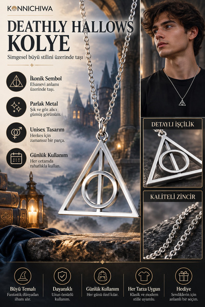 FG KONNİCHİWA Fantastic Wand and Symbol Necklace 8 Models Unisex Themed Fantastic Necklace Models Unisex Elder Wand Felix Felicis Deathly Hallows