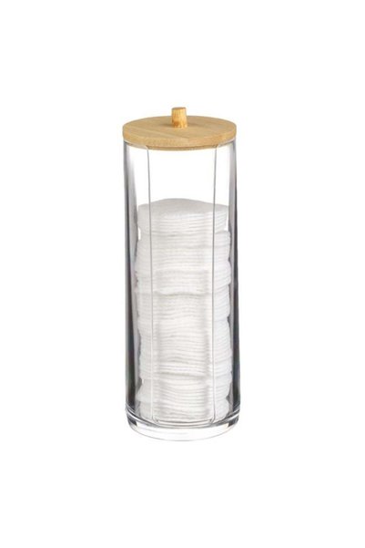 SHOPIENS Suport acrilic cu capac din bambus pentru dischete demachiante Ø7x20...