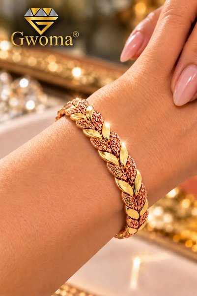GWOMA Women's Copper Bracelet - Leaf Pattern Women's Copper Bracelet Double Color Authentic Handcrafted Adjustable Design