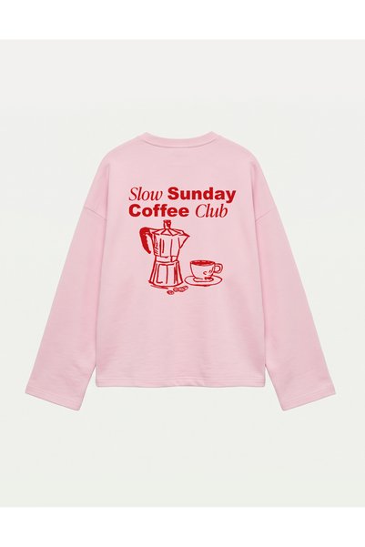 Disante Oversize 100% Cotton 3 Thread Sweatshirt - Coffee Club