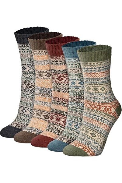 Generic 5 Pairs Women's Vintage Winter Wool Crew Socks - Cozy Soft Warm Thick...