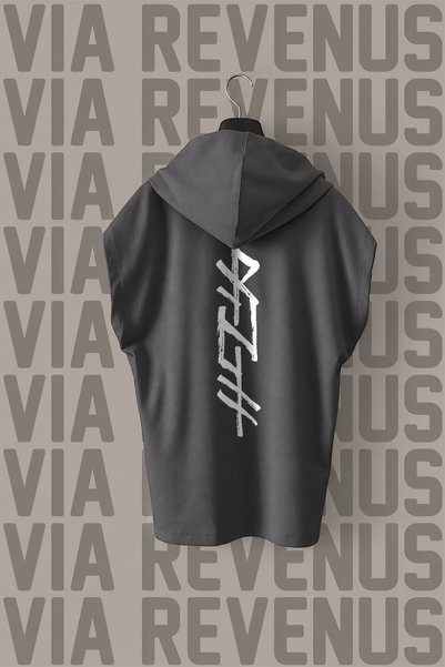 Vordevia Tricou sport din bumbac 100% cu glugă, imprimat față și spate, cu mâ...