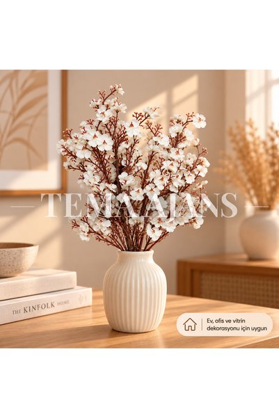 TEMA AJANS SÜS Yapay Cipso Demeti 35 cm 5 Dallı Dekoratif Çiçek - Beyaz