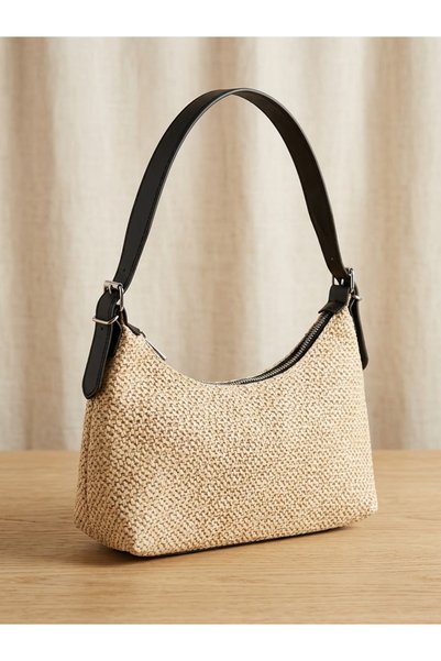 Umay moda 59 Wicker Weave Bag - Adjustable Leather Strap - Zipper - Women's Bag