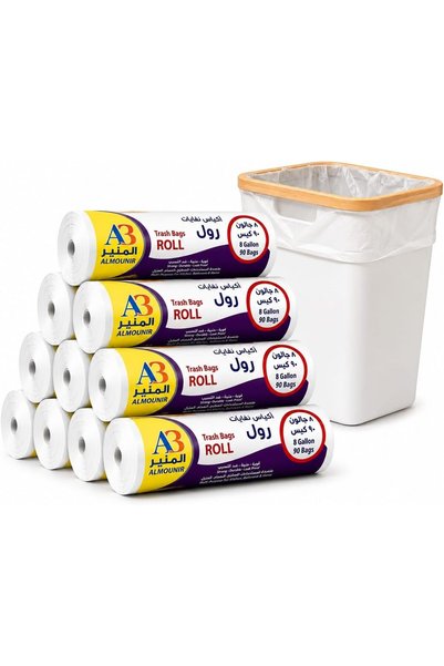 Generic أكياس قمامة سعة 8 جالون، 900 قطعة (10 لفات) أكياس نفايات شفافة متينة ...