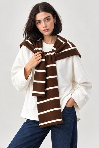Wega Moda Square Striped Patchwork Scarf - Sports Knitwear Knitted Shoulder Scarf |   Unisex Boho Shawl - Scarf