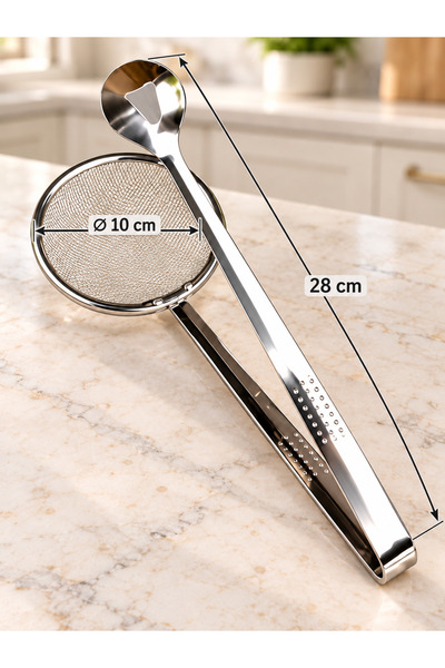 EcoVibe Frying Tongs with Strainer (Colander with Tongs)