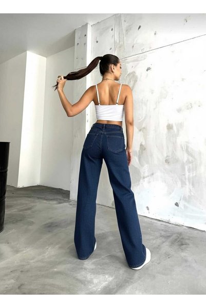 DRC trend Cmelia High Waist Loose Jeans Dark Blue Snow Lycra Palazzo Navy Blue Jeans