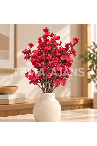 TEMA AJANS SÜS Yapay Cipso Demeti 35 cm 5 Dallı Dekoratif Çiçek - Kırmızı