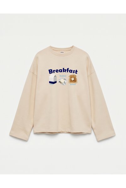 Disante Oversize 100% Cotton 3 Thread Sweatshirt - Breakfast