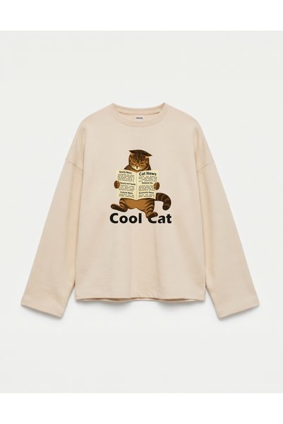 Disante Oversize 100% Cotton 3 Thread Sweatshirt - Cool Cat