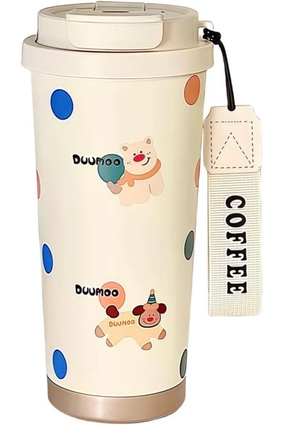 Generic 16 oz Stainless Steel Insulated Coffee Mug with Cute White Bear Desig...