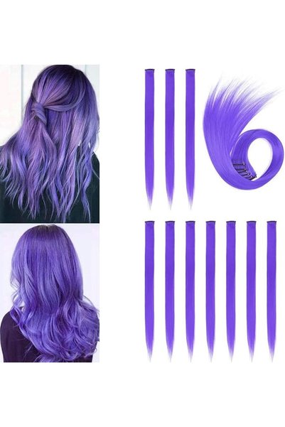 SYOSI 10 Pcs Purple Clip-in Hair Extensions, 20 Inches Straight Purple Wig Hi...