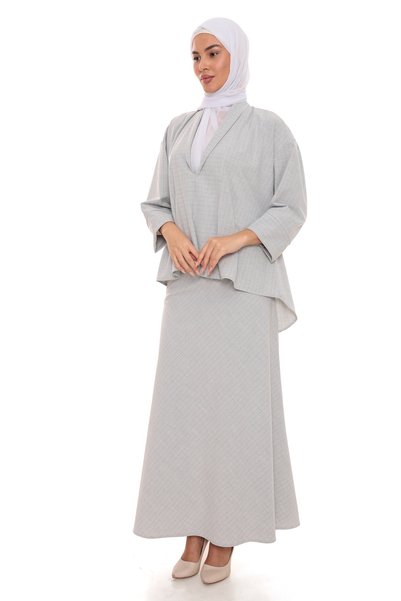by elmoda Women's Gray Gofre Fabric Skirted Top and Bottom Two-Piece Set