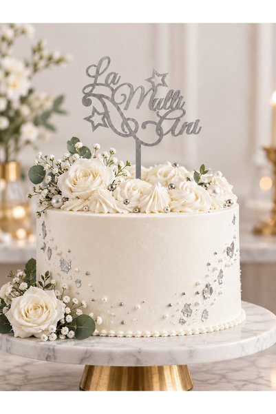 Bello Carino High quality decoration products Decoratiune Topper pentru Tort „La Mulți Ani”, Model cu Stele, MDF, 11 x 15 cm