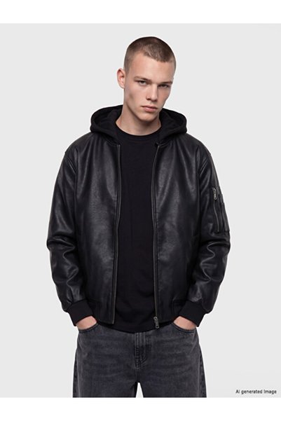 LC Waikiki Rmz Gi̇yi̇m Farkiyla Standard Fit Hooded Men's Leather Look Coat